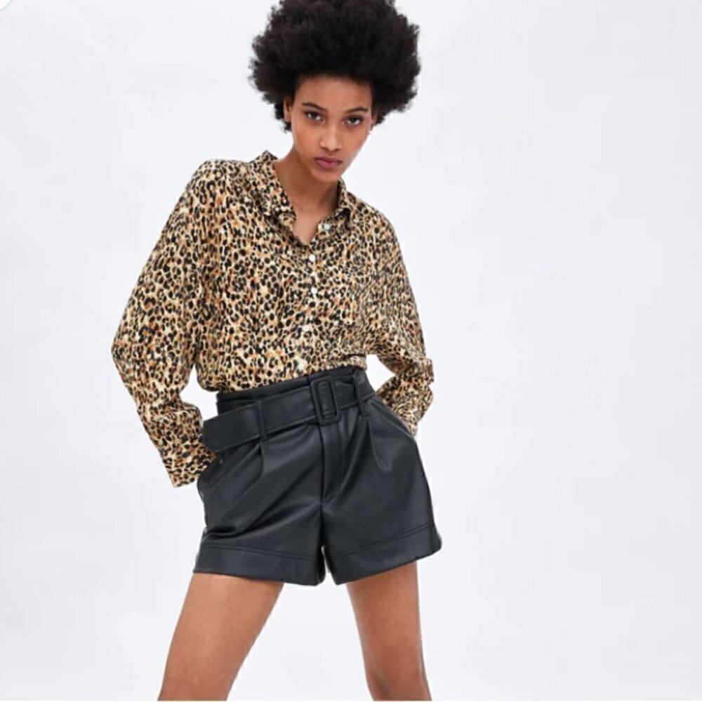 ZARA Printed Button Up Blouse Long Sleeves Cropped Small
